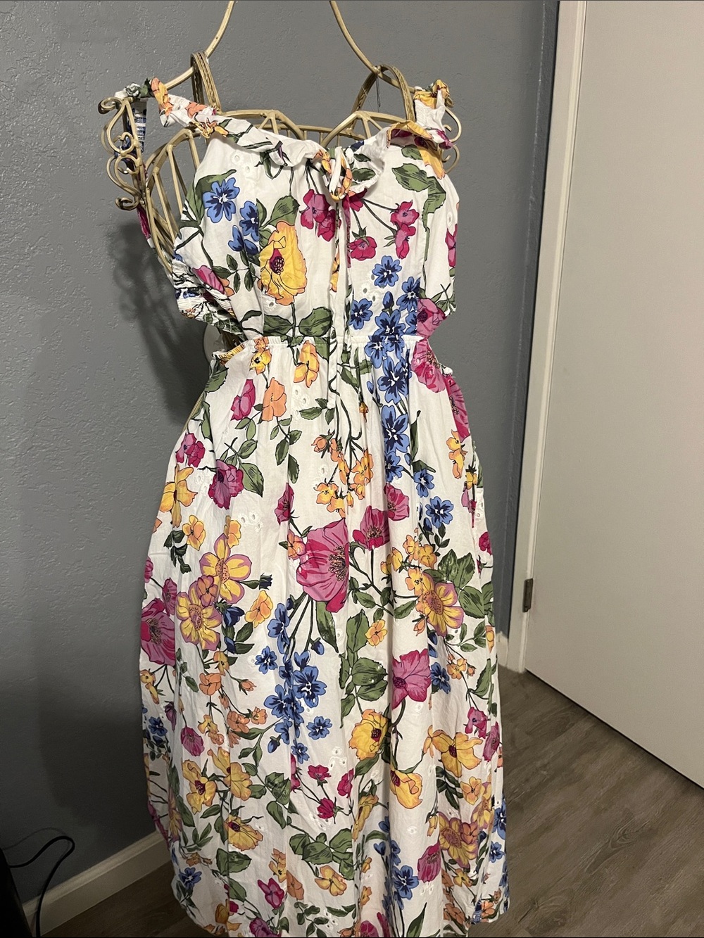 SO White Floral Maxi Dress with Yellow, Pink & Blue Flowers